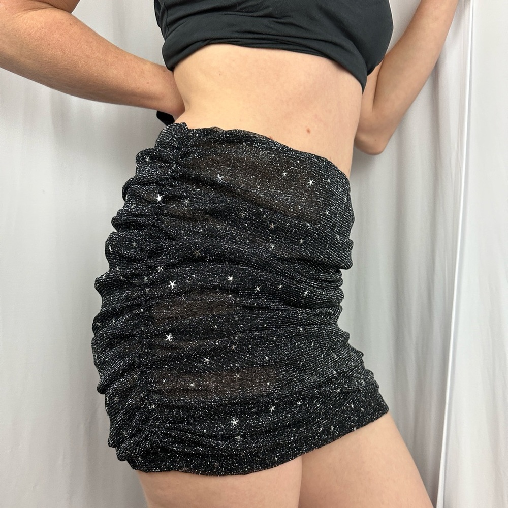 Star sparkly mini skirt ruched celestial stars and glitter short sexy rave club - Picture 3 of 6
